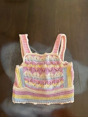 Zara Pink and Pastel Striped Crochet Tank